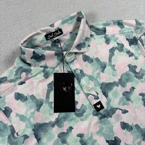 Bad Birdie‎ Mirage Oasis Core Polo Shirt Mens Large Multicolor Wrinkle Resistant